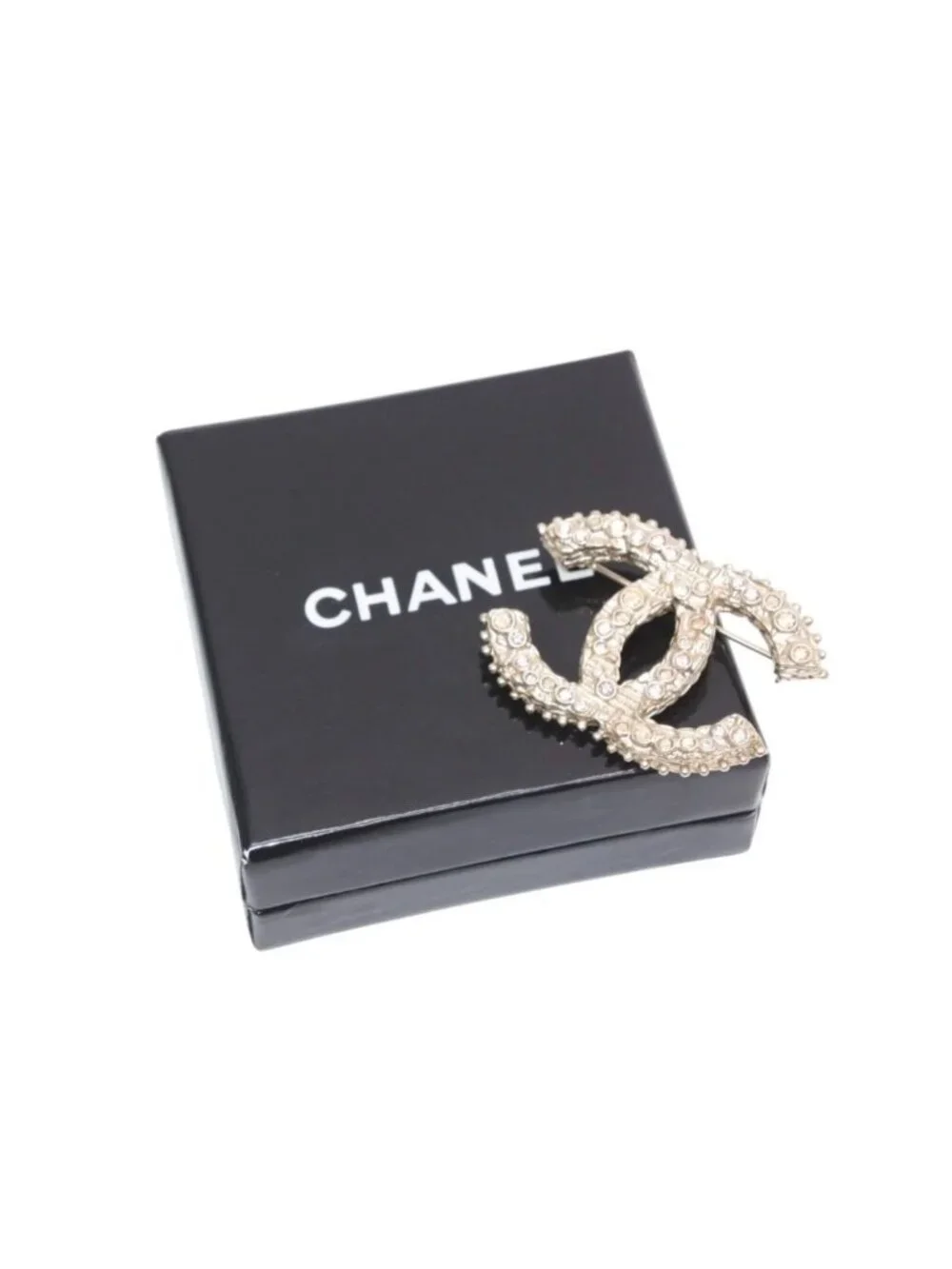 Chanel Costume Line CC Logo Brooch Gold Rhinestone